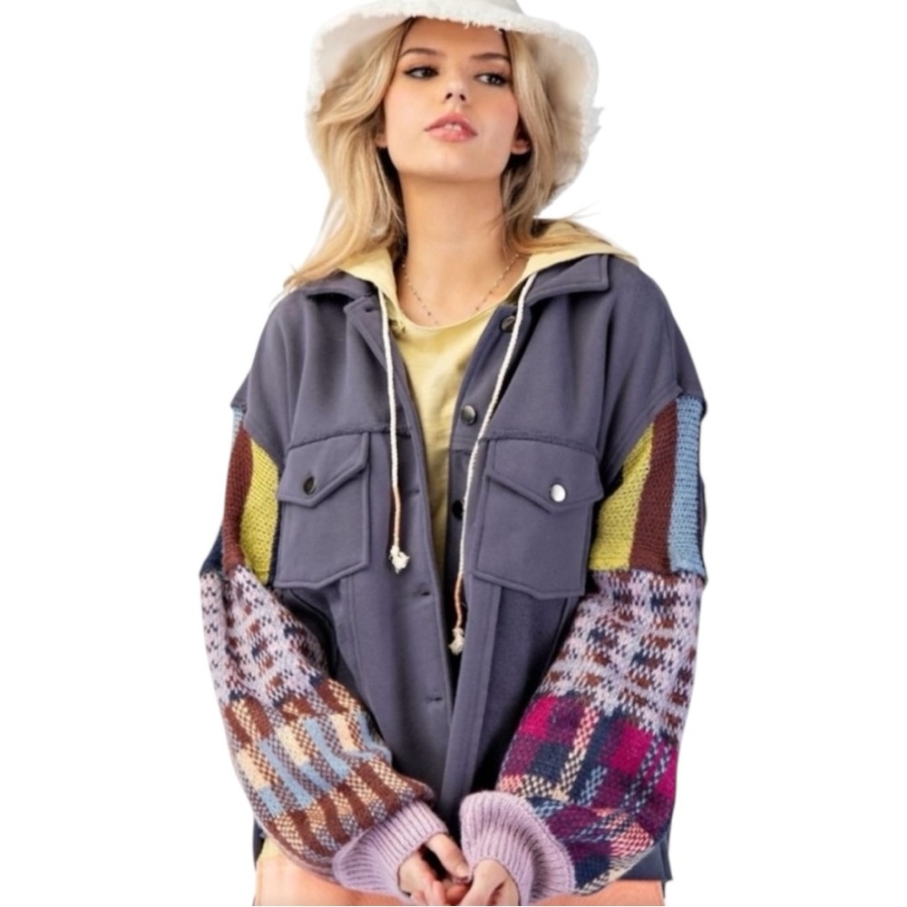 124 NWT Easel Multicolor Patchwork Jacket Oversized Small